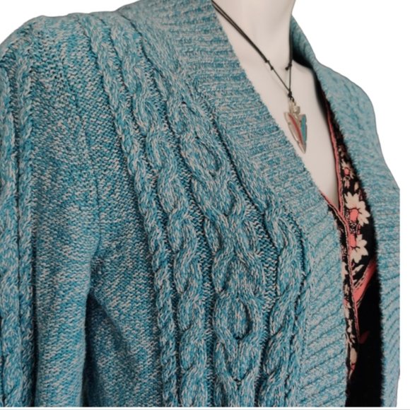 LL Bean XOXO Blue White Knit Open Front Cardigan EUC sz S - Picture 11 of 14